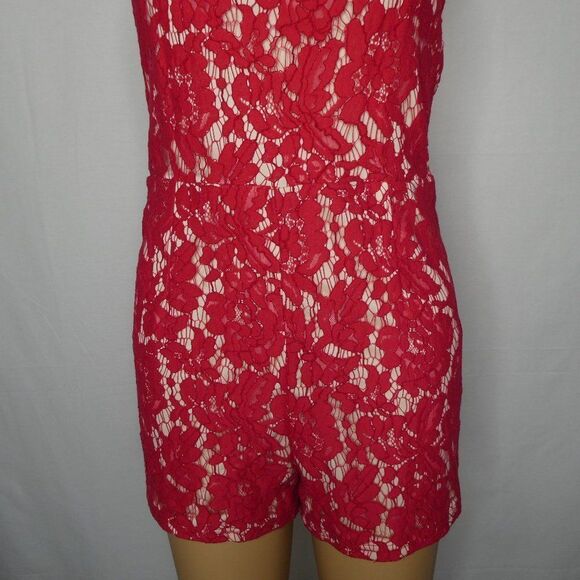 Missguided Red Lace Halter Romper Lined Floral Sz8 - Picture 5 of 12